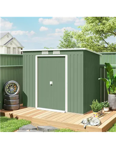 Outsunny 7 x 4ft Galvanised Steel Garden Shed, with Foundation Kit - Green