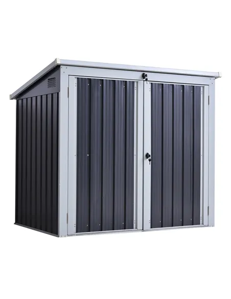 Outsunny 3.2 x 5.1ft Corrugated Steel Two-Bin Storage Shelter - Black