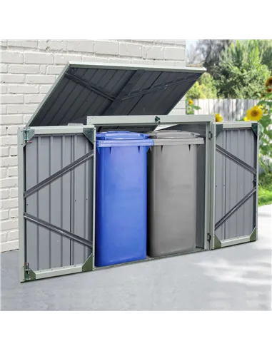 Outsunny 3.2 x 5.1ft Corrugated Steel Two-Bin Storage Shelter - Black