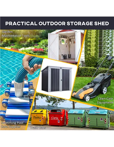 Outsunny 3.2 x 5.1ft Corrugated Steel Two-Bin Storage Shelter - Black