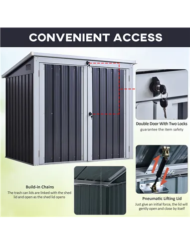 Outsunny 3.2 x 5.1ft Corrugated Steel Two-Bin Storage Shelter - Black