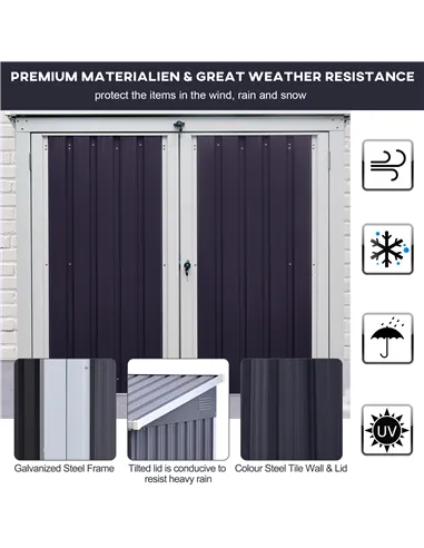 Outsunny 3.2 x 5.1ft Corrugated Steel Two-Bin Storage Shelter - Black