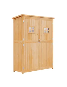 Outsunny Wooden Garden Shed with Two Windows, Tool Storage Cabinet, Outdoor Double Door Organizer 127.5L x 50W x 164H cm, Natura