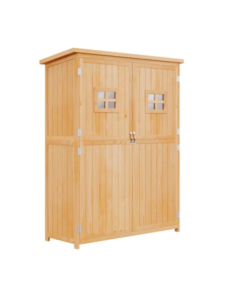 Outsunny Wooden Garden Shed with Two Windows, Tool Storage Cabinet, Outdoor Double Door Organizer 127.5L x 50W x 164H cm, Natura