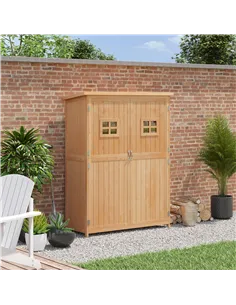 Outsunny Wooden Garden Shed with Two Windows, Tool Storage Cabinet, Outdoor Double Door Organizer 127.5L x 50W x 164H cm, Natura 2