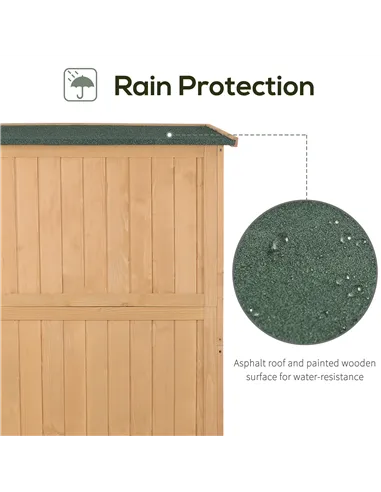 Outsunny Wooden Garden Shed with Two Windows, Tool Storage Cabinet, Outdoor Double Door Organizer 127.5L x 50W x 164H cm, Natura