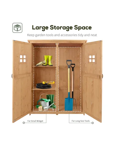 Outsunny Wooden Garden Shed with Two Windows, Tool Storage Cabinet, Outdoor Double Door Organizer 127.5L x 50W x 164H cm, Natura