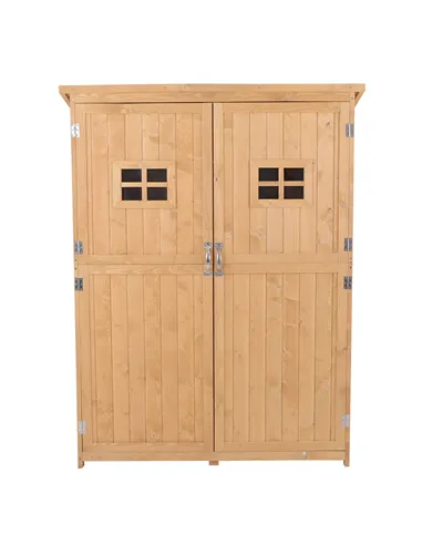 Outsunny Wooden Garden Shed with Two Windows, Tool Storage Cabinet, Outdoor Double Door Organizer 127.5L x 50W x 164H cm, Natura