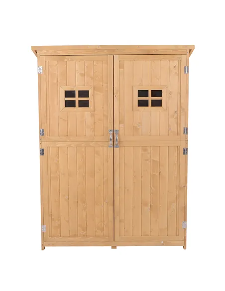 Outsunny Wooden Garden Shed with Two Windows, Tool Storage Cabinet, Outdoor Double Door Organizer 127.5L x 50W x 164H cm, Natura