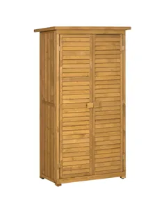 Outsunny Wooden Garden Storage Shed, Compact Utility Sentry Unit, 3-Tier Shelves Tool Cabinet Organizer with Asphalt Roof and Sh