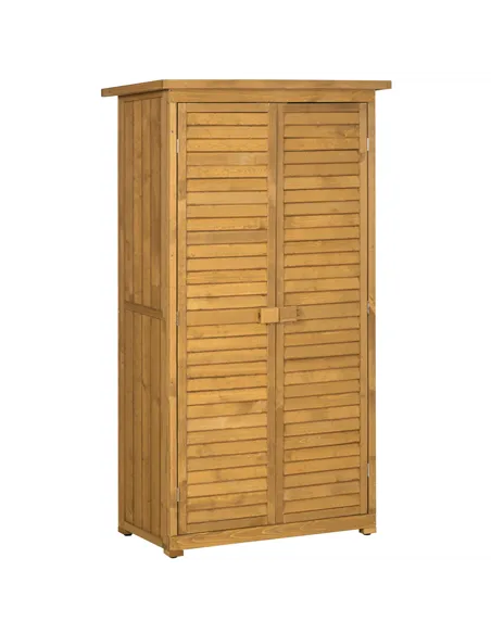 Outsunny Wooden Garden Storage Shed, Compact Utility Sentry Unit, 3-Tier Shelves Tool Cabinet Organizer with Asphalt Roof and Sh