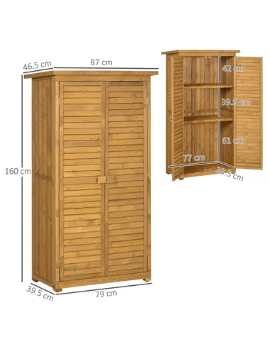 Outsunny Wooden Garden Storage Shed, Compact Utility Sentry Unit, 3-Tier Shelves Tool Cabinet Organizer with Asphalt Roof and Sh