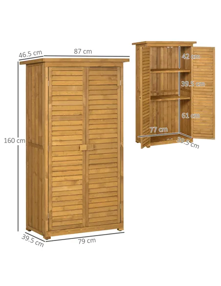Outsunny Wooden Garden Storage Shed, Compact Utility Sentry Unit, 3-Tier Shelves Tool Cabinet Organizer with Asphalt Roof and Sh