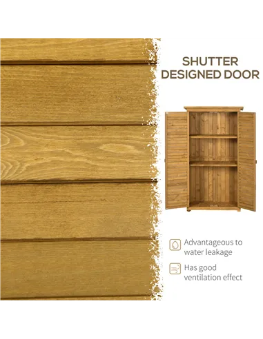 Outsunny Wooden Garden Storage Shed, Compact Utility Sentry Unit, 3-Tier Shelves Tool Cabinet Organizer with Asphalt Roof and Sh