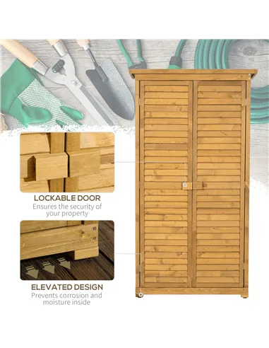 Outsunny Wooden Garden Storage Shed, Compact Utility Sentry Unit, 3-Tier Shelves Tool Cabinet Organizer with Asphalt Roof and Sh