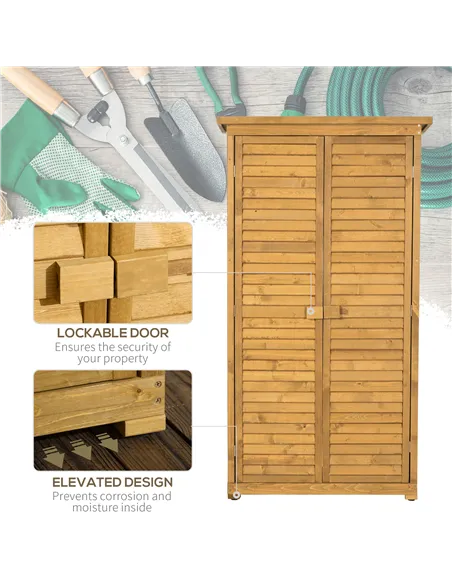 Outsunny Wooden Garden Storage Shed, Compact Utility Sentry Unit, 3-Tier Shelves Tool Cabinet Organizer with Asphalt Roof and Sh