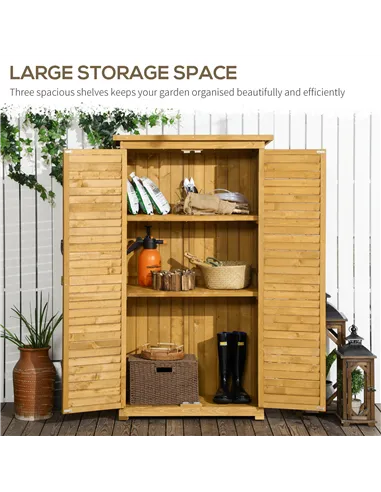 Outsunny Wooden Garden Storage Shed, Compact Utility Sentry Unit, 3-Tier Shelves Tool Cabinet Organizer with Asphalt Roof and Sh