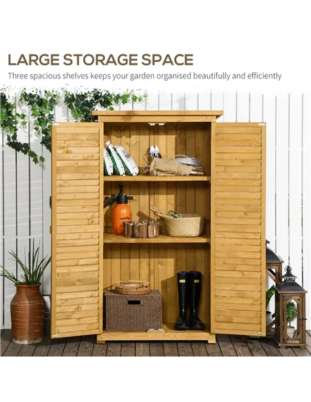 Outsunny Wooden Garden Storage Shed, Compact Utility Sentry Unit, 3-Tier Shelves Tool Cabinet Organizer with Asphalt Roof and Sh