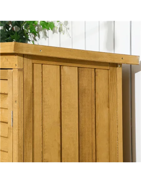 Outsunny Wooden Garden Storage Shed, Compact Utility Sentry Unit, 3-Tier Shelves Tool Cabinet Organizer with Asphalt Roof and Sh