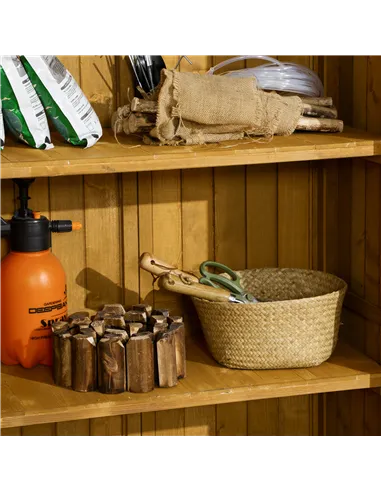 Outsunny Wooden Garden Storage Shed, Compact Utility Sentry Unit, 3-Tier Shelves Tool Cabinet Organizer with Asphalt Roof and Sh