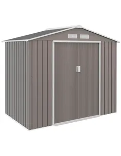 Outsunny 7ft x 4ft Lockable Garden Metal Storage Shed Storage Roofed Tool Metal Shed w/ Air Vents Steel Grey