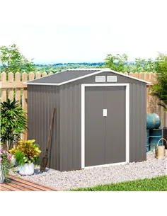 Outsunny 7ft x 4ft Lockable Garden Metal Storage Shed Storage Roofed Tool Metal Shed w/ Air Vents Steel Grey 2