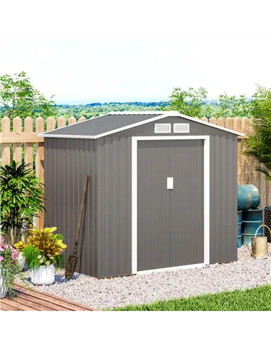 Outsunny 7ft x 4ft Lockable Garden Metal Storage Shed Storage Roofed Tool Metal Shed w/ Air Vents Steel Grey