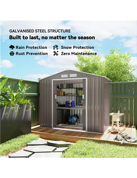 Outsunny 7ft x 4ft Lockable Garden Metal Storage Shed Storage Roofed Tool Metal Shed w/ Air Vents Steel Grey