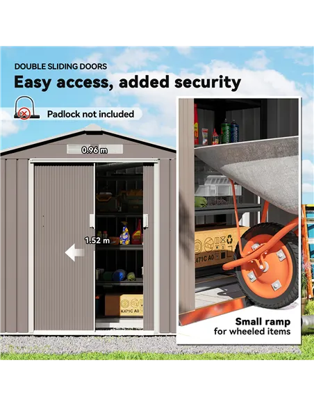 Outsunny 7ft x 4ft Lockable Garden Metal Storage Shed Storage Roofed Tool Metal Shed w/ Air Vents Steel Grey
