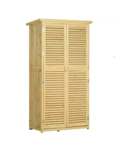 Outsunny 87 x 47 x 160cm Wooden Garden Shed, Sheds & Outdoor Storage with Asphalt Roof and 2 Lockable Doors, Natural