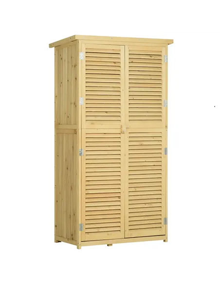 Outsunny 87 x 47 x 160cm Wooden Garden Shed, Sheds & Outdoor Storage with Asphalt Roof and 2 Lockable Doors, Natural