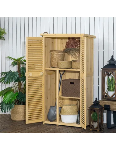 Outsunny 87 x 47 x 160cm Wooden Garden Shed, Sheds & Outdoor Storage with Asphalt Roof and 2 Lockable Doors, Natural