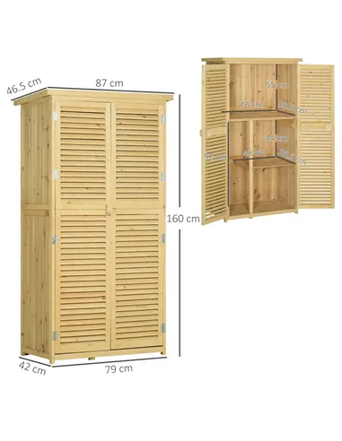 Outsunny 87 x 47 x 160cm Wooden Garden Shed, Sheds & Outdoor Storage with Asphalt Roof and 2 Lockable Doors, Natural