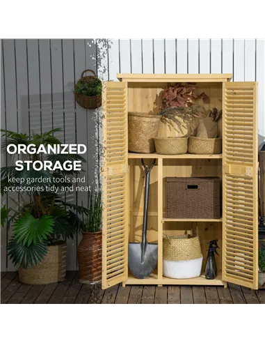 Outsunny 87 x 47 x 160cm Wooden Garden Shed, Sheds & Outdoor Storage with Asphalt Roof and 2 Lockable Doors, Natural