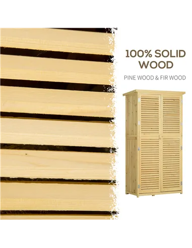 Outsunny 87 x 47 x 160cm Wooden Garden Shed, Sheds & Outdoor Storage with Asphalt Roof and 2 Lockable Doors, Natural