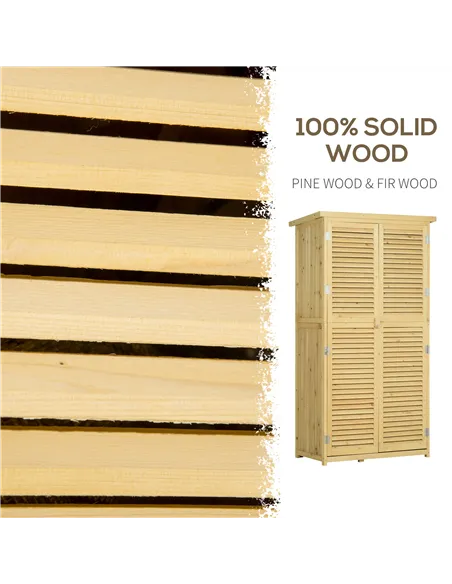 Outsunny 87 x 47 x 160cm Wooden Garden Shed, Sheds & Outdoor Storage with Asphalt Roof and 2 Lockable Doors, Natural