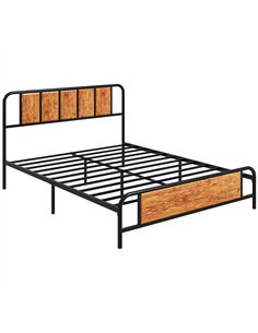 HOMCOM 5.2ft King Bed Frame with Industrial Wood Headboard, Steel Slat Support and 31cm Underbed Storage Space, 160 x 207cm, Rus