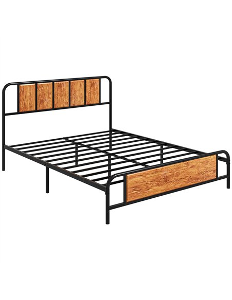 HOMCOM 5.2ft King Bed Frame with Industrial Wood Headboard, Steel Slat Support and 31cm Underbed Storage Space, 160 x 207cm, Rus