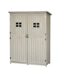Outsunny Wooden Garden Shed with Two Windows, Tool Storage Cabinet, Outdoor Double Door Organizer 127.5L x 50W x 164H cm, Grey