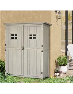 Outsunny Wooden Garden Shed with Two Windows, Tool Storage Cabinet, Outdoor Double Door Organizer 127.5L x 50W x 164H cm, Grey 2