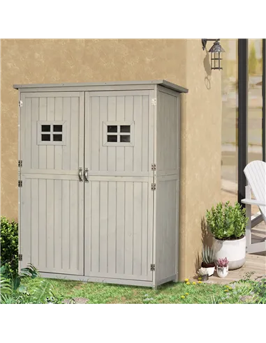 Outsunny Wooden Garden Shed with Two Windows, Tool Storage Cabinet, Outdoor Double Door Organizer 127.5L x 50W x 164H cm, Grey