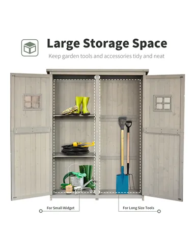 Outsunny Wooden Garden Shed with Two Windows, Tool Storage Cabinet, Outdoor Double Door Organizer 127.5L x 50W x 164H cm, Grey