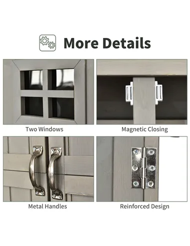 Outsunny Wooden Garden Shed with Two Windows, Tool Storage Cabinet, Outdoor Double Door Organizer 127.5L x 50W x 164H cm, Grey