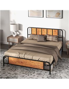 HOMCOM 5.2ft King Bed Frame with Industrial Wood Headboard, Steel Slat Support and 31cm Underbed Storage Space, 160 x 207cm, Rus 2