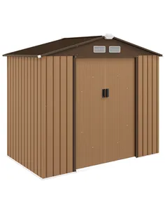 Outsunny 7 x 4ft Lockable Metal Garden Tool Storage Shed, Outdoor Storage Shed with Foundation and vents, Light Brown