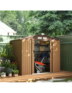 Outsunny 7 x 4ft Lockable Metal Garden Tool Storage Shed, Outdoor Storage Shed with Foundation and vents, Light Brown 2