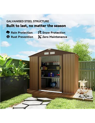 Outsunny 7 x 4ft Lockable Metal Garden Tool Storage Shed, Outdoor Storage Shed with Foundation and vents, Light Brown