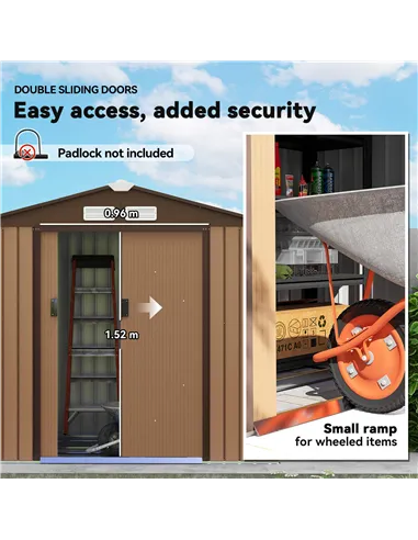 Outsunny 7 x 4ft Lockable Metal Garden Tool Storage Shed, Outdoor Storage Shed with Foundation and vents, Light Brown