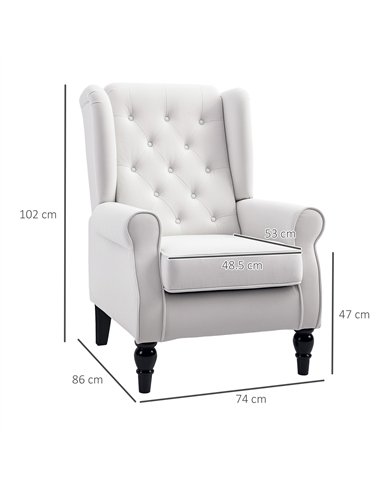 HOMCOM Wingback Accent Chair, Retro Upholstered Button Tufted Occasional Chair for Living Room and Bedroom, Cream White