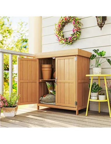 Outsunny Small Shed, Wooden Garden Shed with Openable Hinged Roof and Removable Shelf, Outdoor Tool Storage Cabinet Chest with D